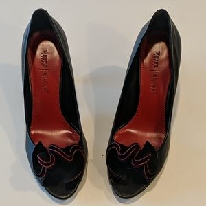 Leather Peep Toe Pumps